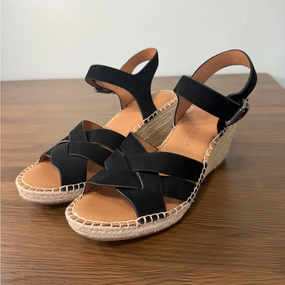 Gentle Souls Black Espadrille Suede Wedges Sz 8